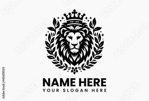 Polygonal lion head crowned with geometric lotus flowers, modern vector logo for Asian-inspired brands and spas  