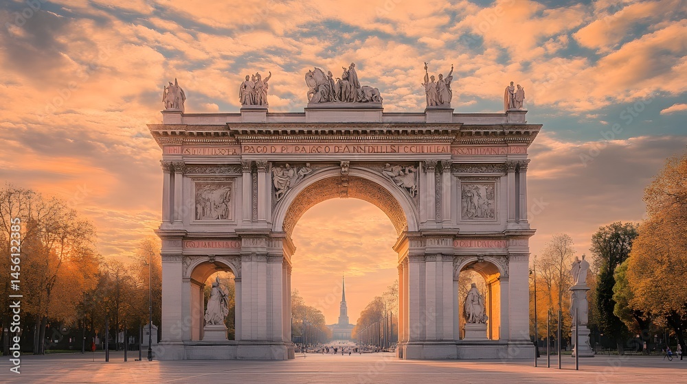 Obraz premium The majestic Arco della Pace (Arch of Peace), an impressive neoclassical arch in Milan’s Parco Sempione