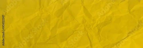 Panorama view Paper texture background, Crumpled paper. yellow creased paper.