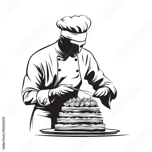 Chef crafting custom cakes for a wedding black color silhouette