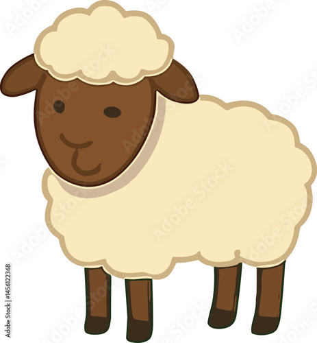 A charming illustration of a fluffy sheep with a gentle expression. Its soft wool coat and peaceful demeanor make it a perfect representation of farm life and serenity in rural settings