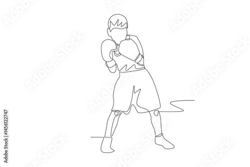 Kid boxing concept one-line drawing
