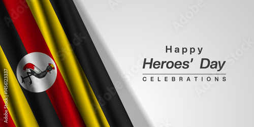 Happy National Heroes Day. Uganda flag. Great for posters, banners, social media and more. White background.