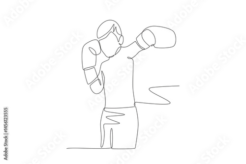 Kid boxing concept one-line drawing