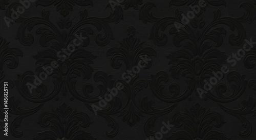 Elegant Black Damask Pattern Embossed Texture Background