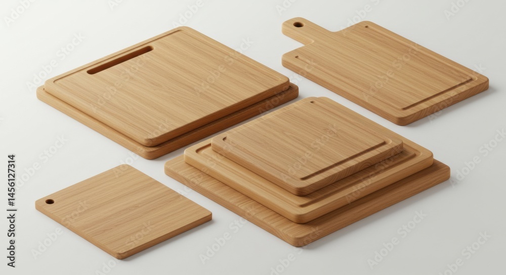Assorted Wooden Cutting Boards on White Surface for Kitchen Use Assorted Wooden Cutting Boards on White Surface for Kitchen Use