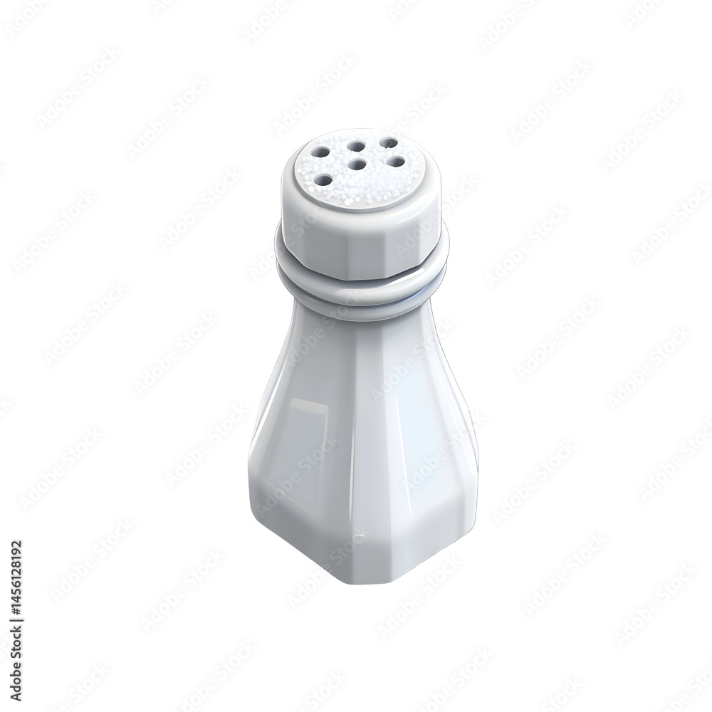 3D salt shaker in white and gray, perfect for cooking or kitchen decor visuals.