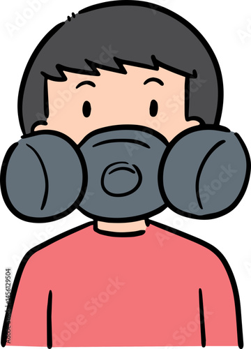 Illustration of man using chemical mask
