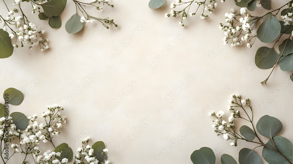 Naklejka premium Delicate floral arrangement framing a light beige background.