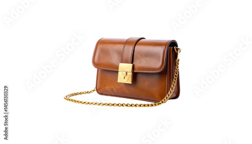 stylish brown leather handbag with gold chain strap and clasp closure, perfect for adding elegance to any outfit. This accessory combines functionality with chic design, making it must have