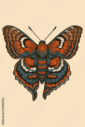 Detailed Butterfly Illustration with Vintage Style Wings and Body Art