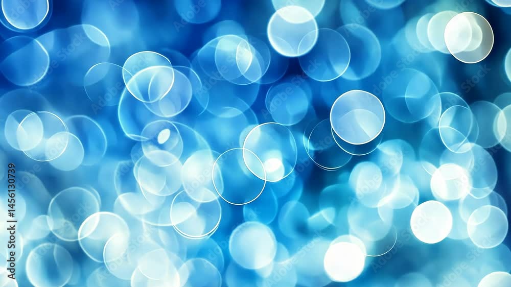 Abstract Glowing, blue bokeh lights create a magical, ethereal, fantasy background