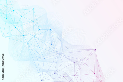 Global network connection website header or banner design. Abstract background with connecting dots and lines. Global business. Social network communication. Internet technology. Vector illustration