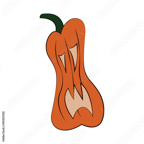 Simple illustration of a bizarre pumpkin head. Perfect for Halloween designs.
