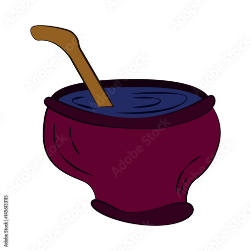 Simple illustration of a bizarre cauldron. Perfect for witch's kitchen designs and witchcraft.