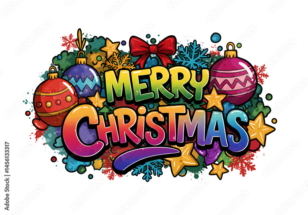 Fototapeta premium Merry Christmas Pixel Art Holiday Greeting with Rainbow Ornaments