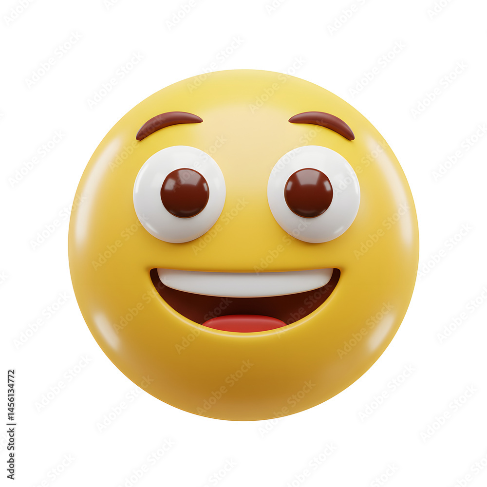Fototapeta premium Smiling Yellow 3D Emoji with Brown Eyes on Transparent Background
