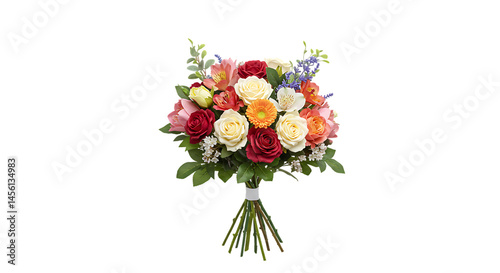 Mixed flowers in bouquet form, transparent background