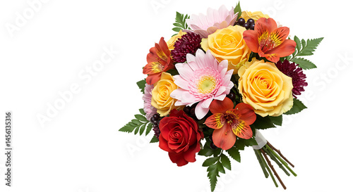 Mixed flowers in bouquet form, transparent background