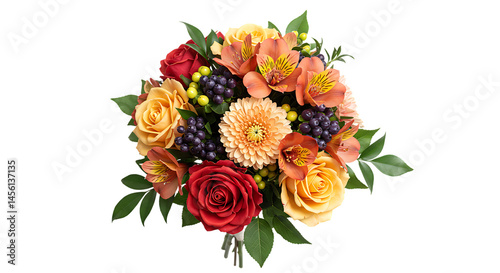 Isolated vibrant flower bouquet with transparent background