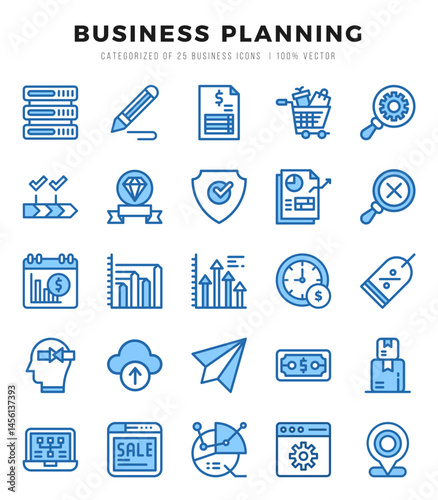 Business Strategy icons Pack. Two Color icons set. Business Strategy collection set.