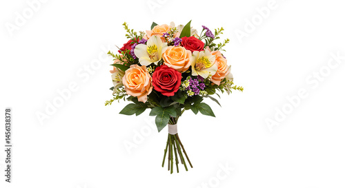 Colorful bouquet of seasonal flowers on transparent background