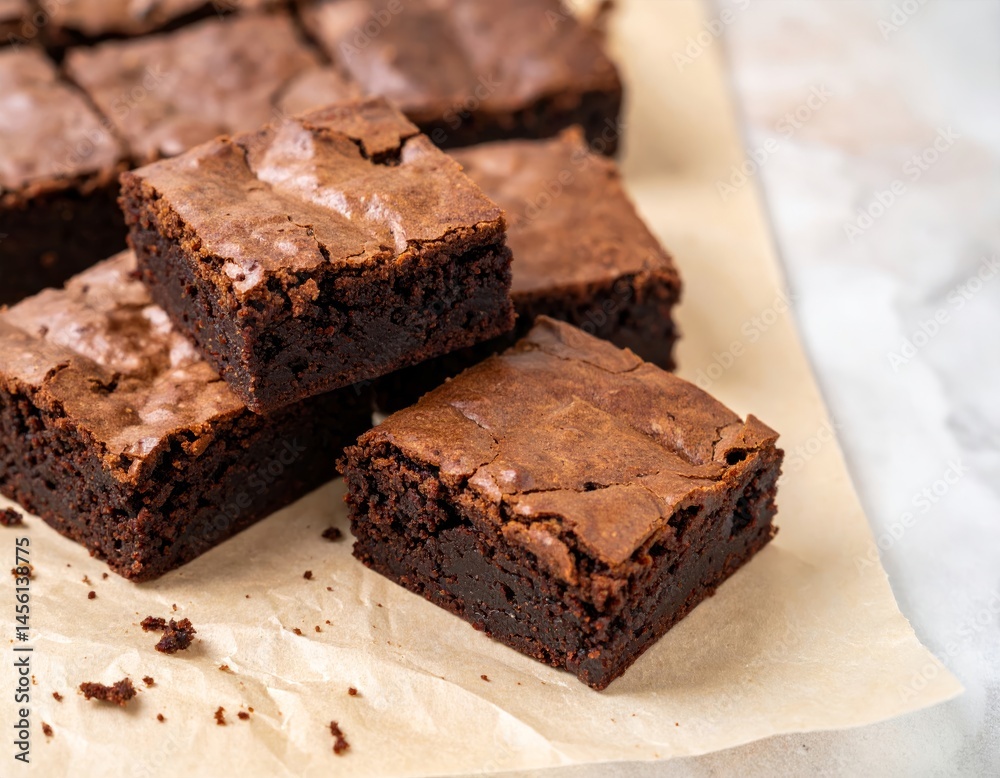 Freshly Baked Brownies on a Rustic Surface Freshly Baked Brownies on a Rustic Surface