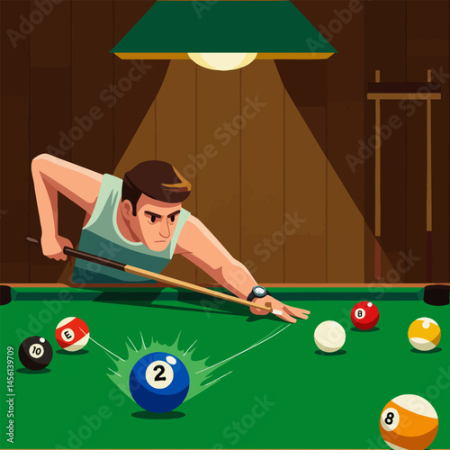 Playing Billiards with Concentration in Indoor Game Room Setting