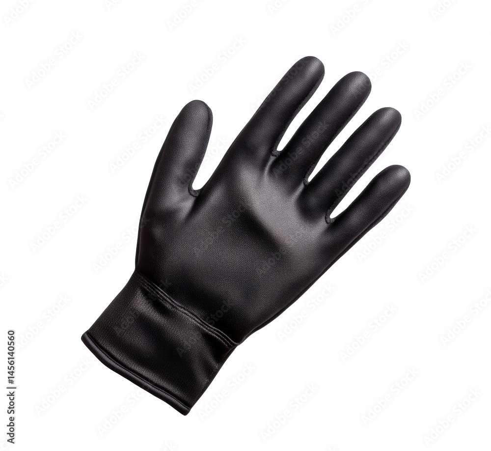 Obraz premium Black protective glove for industrial safety and personal use on a transparent background, cut out
