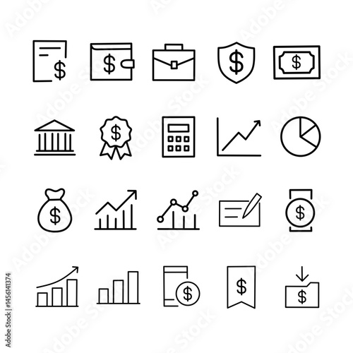 Finance and Banking Icon Set - Line Art Style