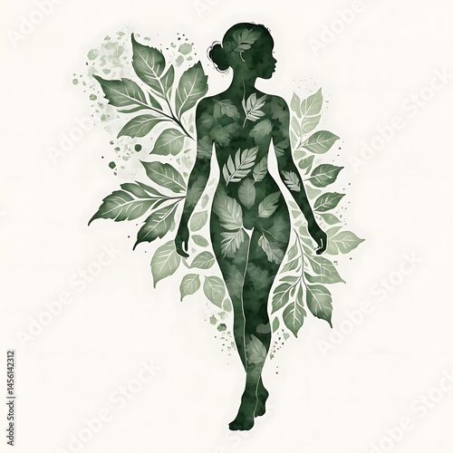 Botanical embodiment silhouette artistic expression merging human and nature