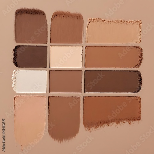 Neutral eyeshadow palette demonstrating various brown and beige shades for cosmetics