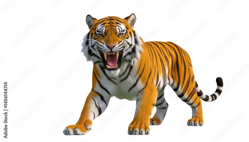 Fototapeta premium Aggressive Tiger, Orange and White, Transparent Background