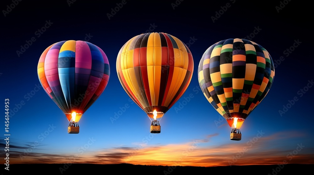 Fototapeta premium Colorful hot air balloons soaring against a vibrant sunset sky
