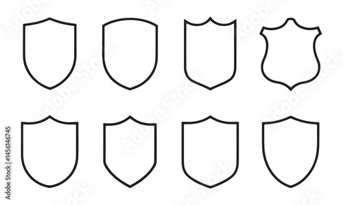 Set of shield outlines for protection and security