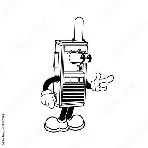 Retro character design of walkie talkie shocked outline
