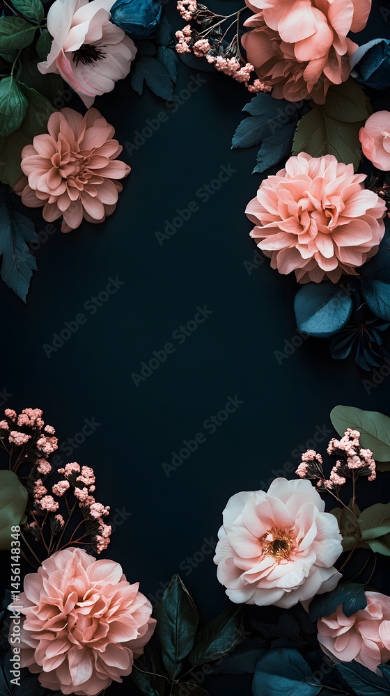 custom made wallpaper toronto digitalFloral arrangement in muted tones forming a frame.