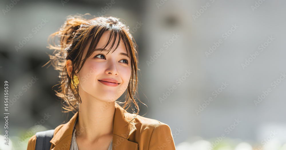 Naklejka premium 微笑む都会の女性のフレッシュな表情