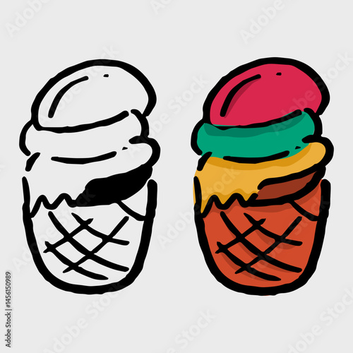 Ice cream vector illustration. ice cream hand-drawn illustration. Vector flat outline icon.