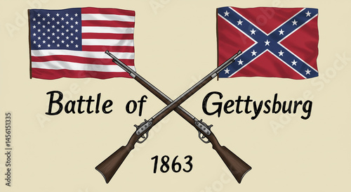 Battle of Gettysburg 1863 with Crossed Rifles and Union and Confederate Flags – American Civil War Symbol