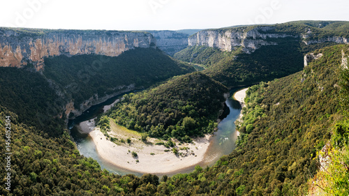 The viewpoints of the tourist road of the Gorges de l'Ardèche. Panoramic point called Cirque de la Madeleine. Rhône-Alpes region, France.