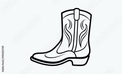 Cowboy boots silhouette, Cowboy boots and western hat, Set of rodeo cowboy Silhouette,Vector illustration, Cowboy boot line art isolated on white background