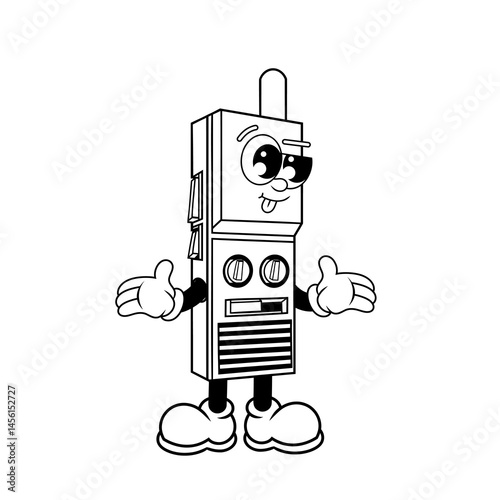 Retro character design of funny walkie talkie outline