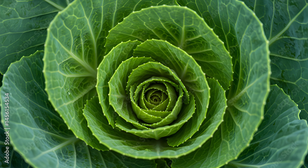Fototapeta premium Ornamental Cabbage Close-Up Featuring Intricate Leaf Patterns and Green Textures