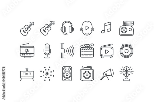Simple Line Icons Representing Audiovisual Equipment