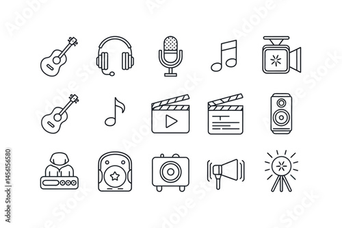 Simple Line Icons Representing Audiovisual Equipment