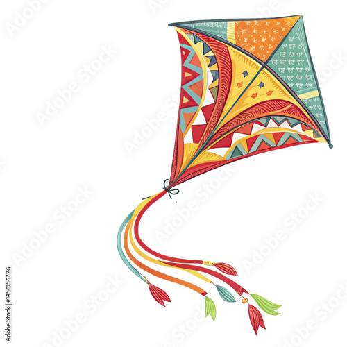 Vibrant kite flying in clear blue sky symbolizing childhood joy freedom nature breeze and colorful outdoor activity