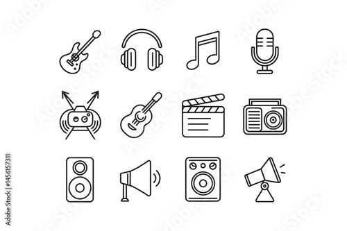 Simple Line Icons Representing Audiovisual Equipment