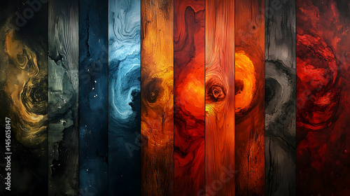 Vibrant, multicolored wooden panels create a striking design.