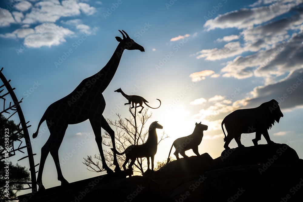 Fototapeta premium Animal Silhouettes Against a Dramatic Sunset